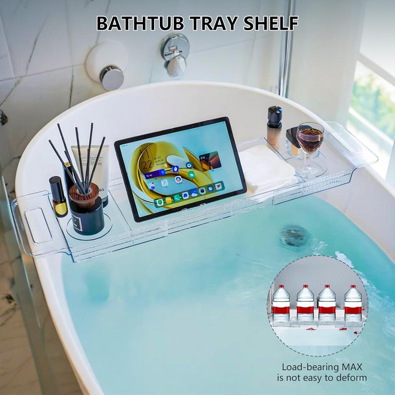 BERGFBV Expandable Bathtub Tray (22-31") - Transparent Bath Caddy with Non-Slip Pads, Adjustable Spa Table for Wine, Books & Phone, Perfect Housewarming for Women - Image 3